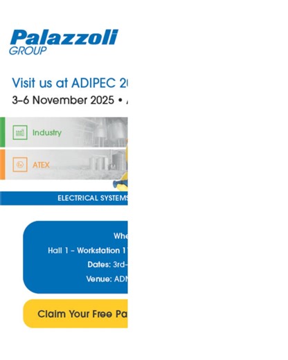 Meet Palazzoli Group at ADIPEC 2025! Use the Palazzoli registration code: ADEX121505 for a free pass to the exhibition — we would love for you to drop by and spend some time with us at ADIPEC 2025 - the world's premier energy exhibition. Discover our latest industrial electrical systems and explosion-proof solutions designed for safety, reliability, and performance in the most demanding environments. Click the link to register: https://lnkd.in/dCYC9VsE 📍 Where to find us: Hall 1 – Workstation 1