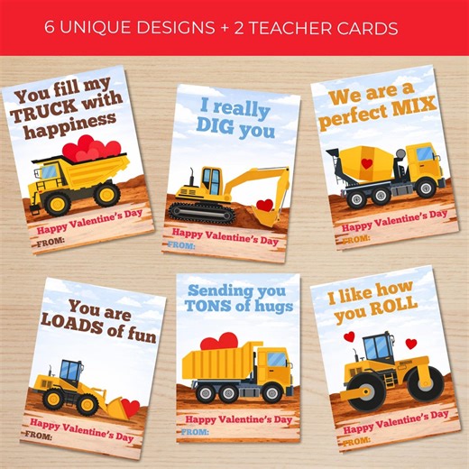 Construction Valentine Cards for Kids Printable, Editable Construction Valentines Day Cards, Valentine's for Kids, Instant Download - Etsy