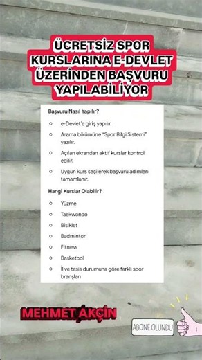 ÜCRETSİZ SPOR KURSLARINA E-DEVLET ÜZERİNDEN BAŞVURU YAPILABİLİYOR #2026#edevlet#spor#kurs