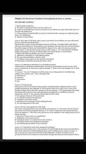 Psychiatric Nursing Practice Questions with Rationale