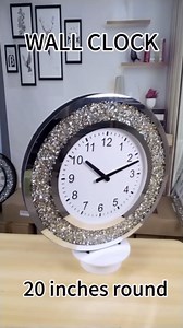 Golden Round Mirror Clock Crystal Sparkle Twinkle Bling Crush Diamond Mirrored Large Wall Clock for Wall Decoration Silver Glass Mirror Home Decor (Golden-Round 50CM(A))