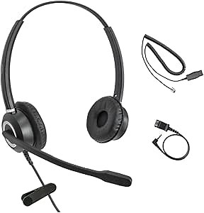 Avaya Headset HD Voice with HIS Adapter Compatible with Avaya 1600, 9600, J100 Series Phones Model, Plus 3.5mm Adapter for Smartphone