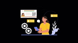 Depict Aadhar operations with flat designs of biometric scans, forms, and secure identity processes.