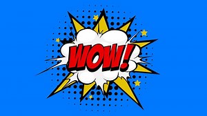 Download WOW Word in Red-colored Text in Cartoon Comic Bubbles with Explosive Patterns on a Vibrant Blue Background, Seamlessly Looping Animation in 4K resolution. for free