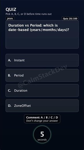 Quiz-128 | Duration vs Period — which is date-based? | #shorts #java #quiz