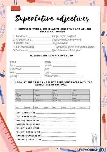 Superlative form online worksheet