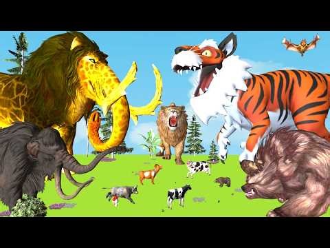 The Ultimate Battle 40 Wild Animals Mammals vs GIGA T-REX Dinosau Epic Run Zigzag Down Course