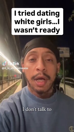 This guy is walking outside at night filming himself talking about dating.He says he tried dating white girls but wasn’t ready then adds “I don’t want to sound racist” before dropping that something was the poop he’s ever heard in his life, that blacks can't be racist because they have no power. He finishes with “I’m allowed to hate Asians” while still walking and looking at the camera.The video cuts to a woman with a blonde wig and white cap in her car talking and gesturing with her hand while