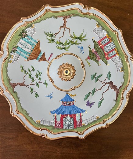 Custom Order ****chinoiserie Ceiling Medallion Pagoda Motif Hand Painted Chandelier and Pendant Light Accessory 1-3 Weeks to Ship**** - Etsy