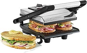BELLA Electric Panini Press & Sandwich Grill, Polished Stainless Steel, Multifunction Space-Saving Panini Press & Contact Grill with Non-Stick Plates (13267)