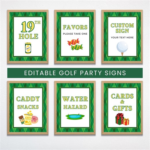 Golf Birthday Party Signs Bundle, Printable PDF   Template, Editable Plaid Golfing Theme Signage Decorations 19th Hole, Edit in Canva - Etsy