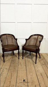 Pair Of Carved Mahogany And Cane Library Chairs