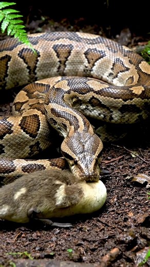 Burmese python feeding baby duck in jungle habitat | rare natural snake feeding moment caught live Warning: [Warning: Live Feeding Video] This content shows animals feeding naturally as part of nature. No harm, no encouragement of violence. Educational wildlife content. #burmesepython #pythonfeeding #snakeeatingduck #livefeeding #reptilefeeding #wildlifevideo #naturalpredation #pythonstrike | Frog Feeding