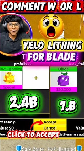 Trading Yellow Lightning for Blade 🤯 Blox Fruit impossible Trade #shortsfeed #roblox #bloxfurit