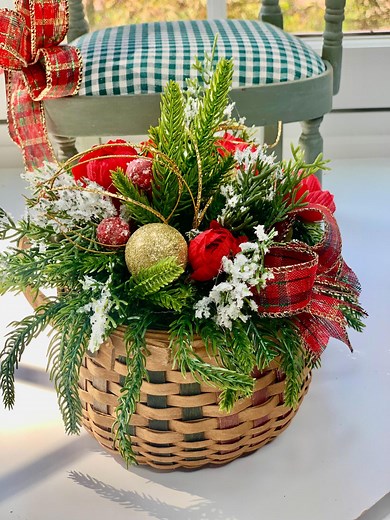 Vintage Longaberger Christmas Basket Floral Arrangement, Holiday Decoration, One of a Kind Home Décor - Etsy