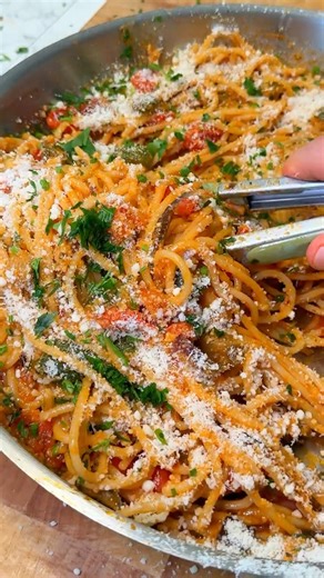 Vegan roasted vegetable pasta with garlic tomato sauce
