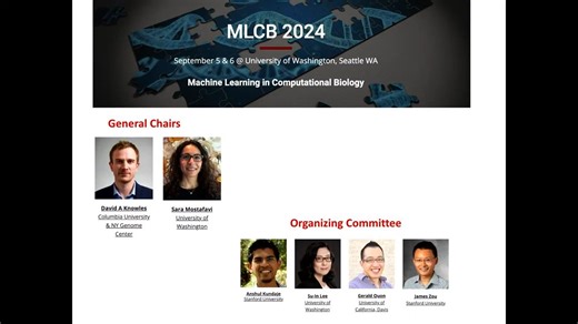 2024 Machine Learning in Computational Biology (MLCB) Conference—Day 1