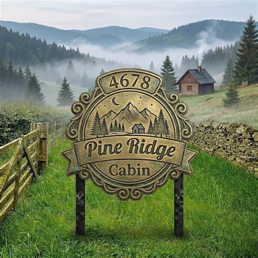 Custom Cabin Address Sign, Mountain Cabin Metal Sign, Personalized House Number Sign, Rustic Lodge Decor, Yard Sign - Etsy