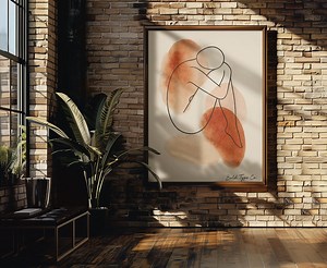 Contemporary Line Art Poster – Emotional Figurative Wall Art With Watercolor Texture (digital Download) - Etsy