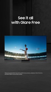 You’ll turn every game into a perfect match when you score a Samsung Glare Free* TV. *Measured against Unified Glare Rating (UGR) testing standard, validated as 'Glare Free' by UL. #Glarefree #Clearview #QLED #OLED #SamsungTV #Samsung | Samsung