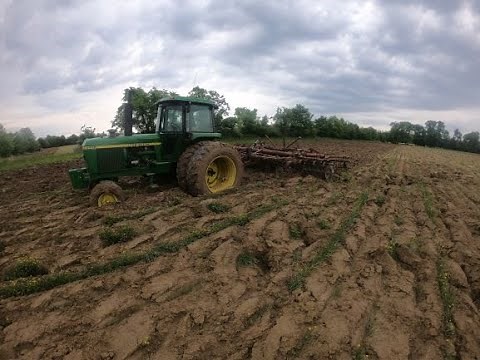 John Deere 4430 Disking Corn Ground With a White 271 Disk Part 1