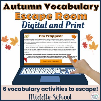 Vocabulary Game | Autumn Escape Room | Digital & Print | Middle School