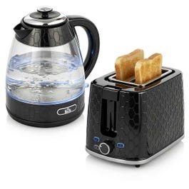 HOMCOM Kettle And Toaster Set With Limescale Filter, Crumb Tray, Black
