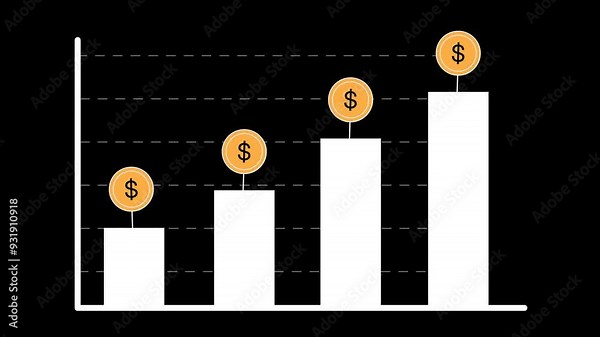 increase chart with dollar coins, visualizing income, profit, wealth, earning money and investment