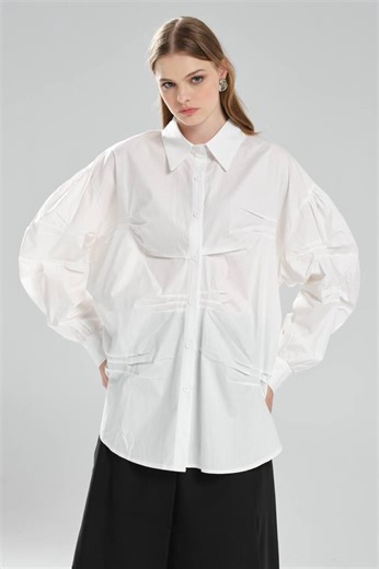 Oversized White Button-down Shirt: Balloon Sleeves, Front Pleats - Etsy