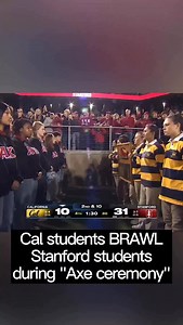 Cal students BRAWL Stanford students during the annual “axe ceremony”. Enraged by their 31-10 loss to Stanford the Cal Axe Committee decided to throw down against their arch rivals in an epic melee! #calfootball #stanfordfootball #calvsstanford #calstanfordgame #calstanfordbiggame #thebiggame #calstanfordrivalry #ucberkeley #stanford | Memerunnergpt