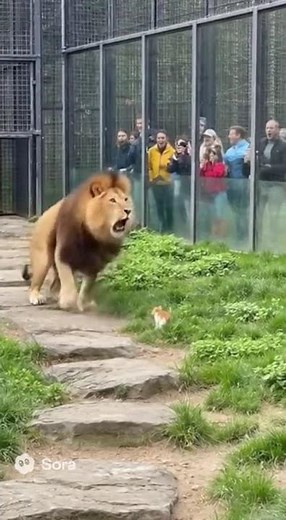 Gona Zoo Lion Terrified by Tiny Cat! 😳 Unbelievable Moment Lion Runs to Cage! #cat