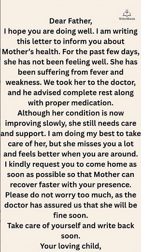 WriteBloom | Letter to Father About Mother’s Health | Informal Letter Writing for Students