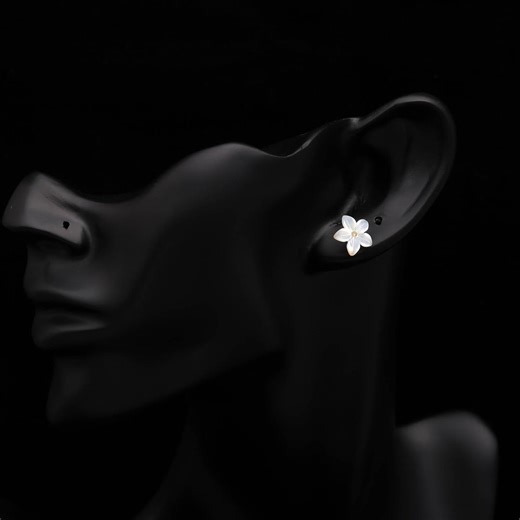 Dainty Mother of Pearl Flower Stud Earrings; 925 Sterling Silver, Natural White Shell Pearl Flower Jewelry, Cubic Zirconia, Bridesmaid Gift - Etsy