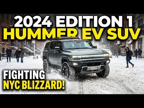 Driving Hummer EV SUV though New York's Massive Snow Storm on Long Island