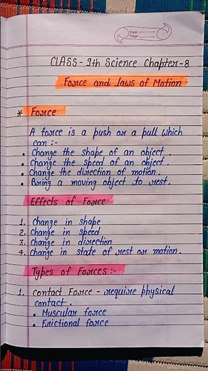 Force and laws of motion class 9 science chapter 8 notes