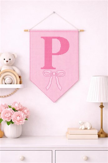 Vertical Pennant Needlepoint Chart | Alphabet Monogram Banner | 13 Mesh | Nursery Decor | Cross Stitch Pattern | Digital Download | Letter P - Etsy