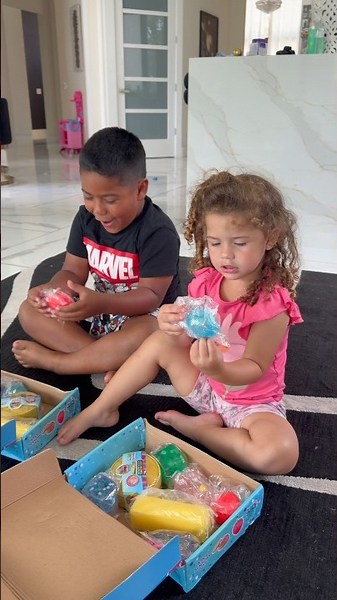 Mom surprises son and daughter with a box full of squishys #shorts