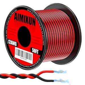 12 Gauge Electrical Wire 50FT, 12 AWG 2 Pin Flexible Red and Black Cable 12V Aluminum Copper Wire PVC 2 Conductors Red Black Parallel Line DC Cable Low Voltage 12V/24V