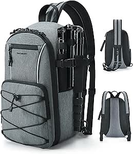 BAGSMART Small Camera Sling Bag, DSLR/SLR Camera Backpack Fits 11" Tablet, Photographer's Shoulder Bag With Tripod Holder, Grey