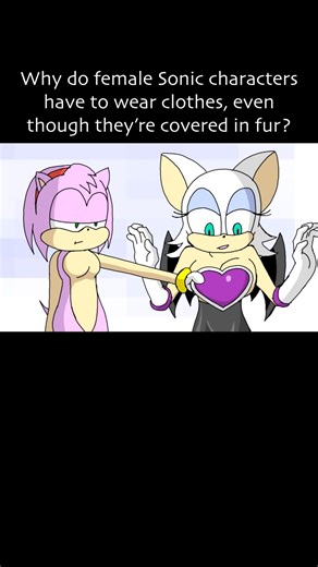 dhim (nutsvsguts) on Instagram: "The rules of Sonic characters are rather sexist and inconsistent. The male characters can walk around totally naked, but the female characters almost always have clothes, like Amy Rose and Rouge the Bat. (classic Sally Acorn is the only exception, for some reason) True Equality for ALL! #amyrose #amyrouge #sonamy #sonic #rougethebat #gaming #SallyAcorn"