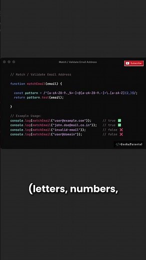 How to Validate Email Address in JavaScript | Regex Explained | #shorts #javascript