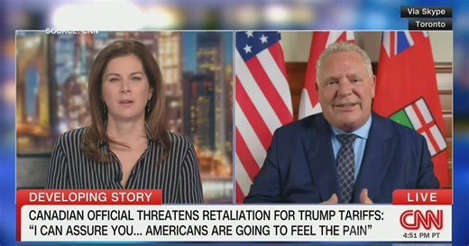 Premier Doug Ford appears on CNN to discuss tariff threats