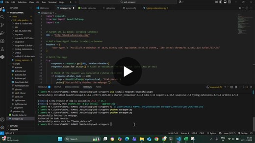 #python #webscraping #beautifulsoup #requests #csv #programming #learningbydoing #project #pythonprojects #dataextraction #techjourney #internship #coding | Pallavi Kumari Jha