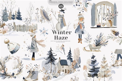 Winter Clipart, Watercolor Winter, Cozy Winter, Winter Illustrations, Snowy Trees, Winter Animals, Winter Wreaths, Seasonal Clipart, Neutral - Etsy Canada