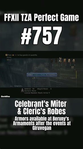 FFXII Perfect Game 757 | Celebrant's Miter & Cleric's Robes #Shorts #FinalFantasy #Gaming