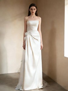 Strapless Draped Satin Sheath Wedding Dress With Floral Accents Bridal Gown - Etsy Canada