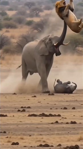 Mother Elephant Charges Male Lion to Protect Her Calf!