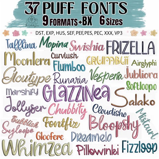 37 Puff Embroidery Font Bundle - 3D PUFF Font Machine Embroidery Designs BX - 9 Formats / 6 Sizes - Instant Download - Etsy UK