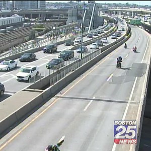 .WATCH: Cars halted on major Boston highway after dozens of motorcyclists blocked both lanes of traffic while some riders did donuts and burnouts. | Boston 25 News