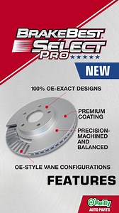 9.5K views | BrakeBest Select Pro brake rotors are our most technologically advanced rotors for domestic vehicles, designed for the greatest performance and durability. They’re also ready to install from the box, and include a special coating to help prevent rust – giving you smoother braking and a cleaner look behind open-spoke wheels. | O'Reilly Auto Parts | Facebook